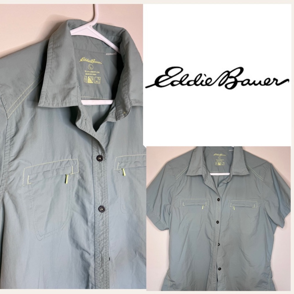Eddie Bauer Women’s Top Light Green Breathable Fast Dry Fishing Golf Field Shirt